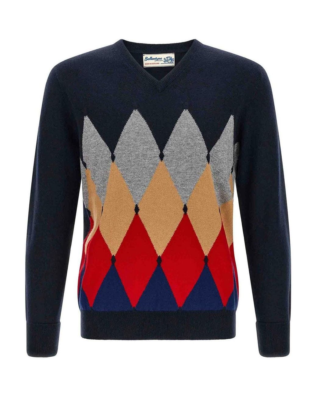 Ballantyne Blue Classic Diamond Intarsia Sweater for men