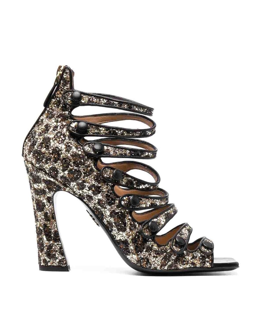 DSquared² Black Glitter-Embellished Leopard-Print Sandals
