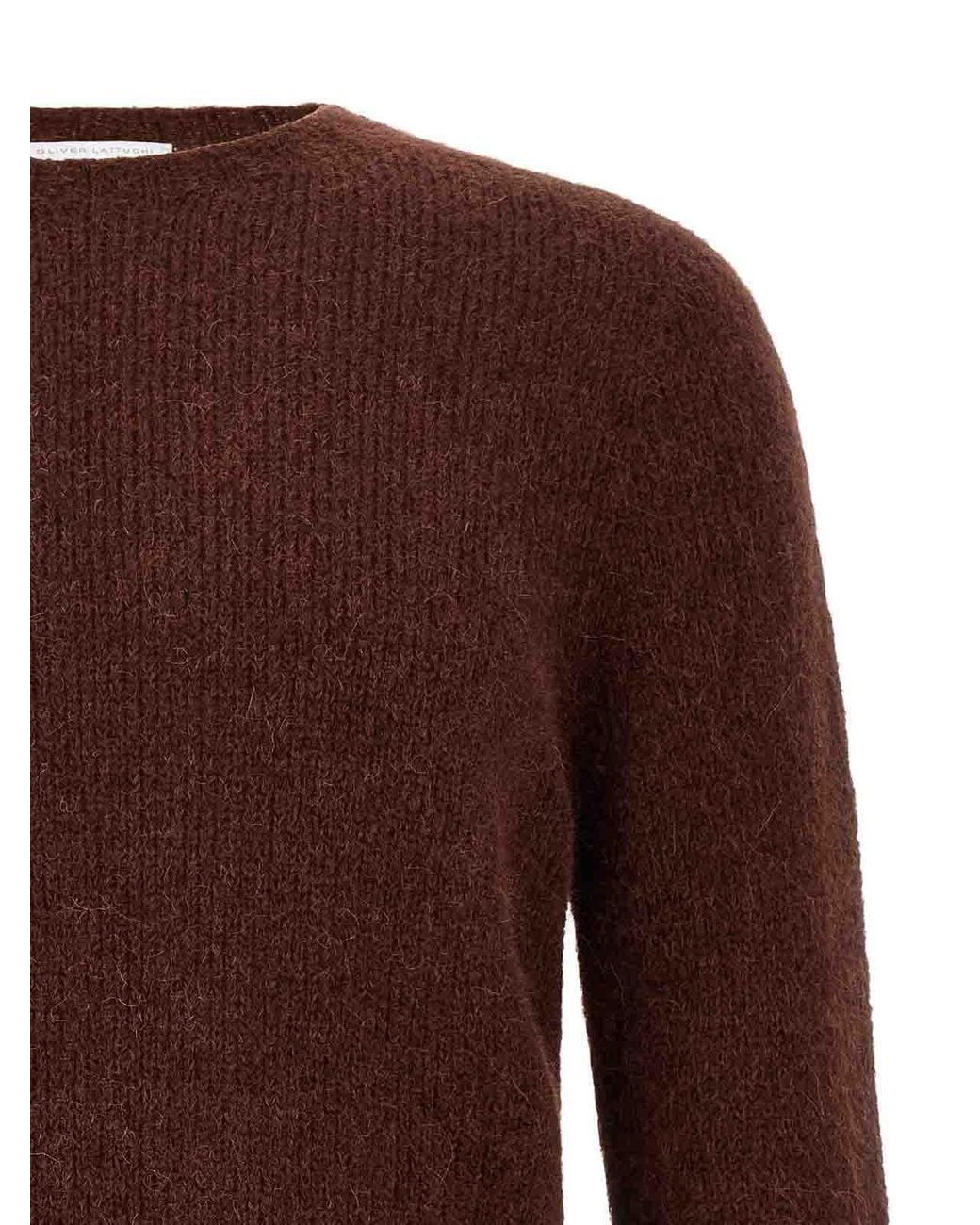 Oliver Lattughi Brown Crew-Neck Sweater for men