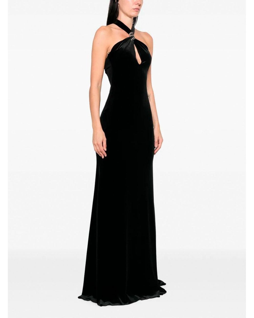 Nissa Black Open-Back Velvet Maxi Dress