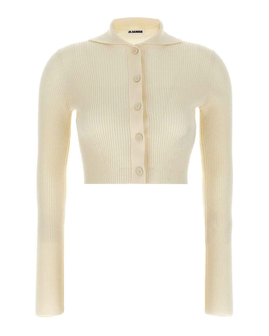 Jil Sander White Ribbed Cardigan