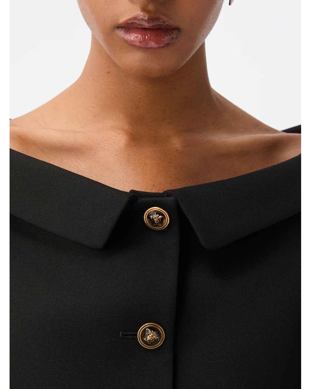 Versace Black Grain De Poudre Wool Mini Dress