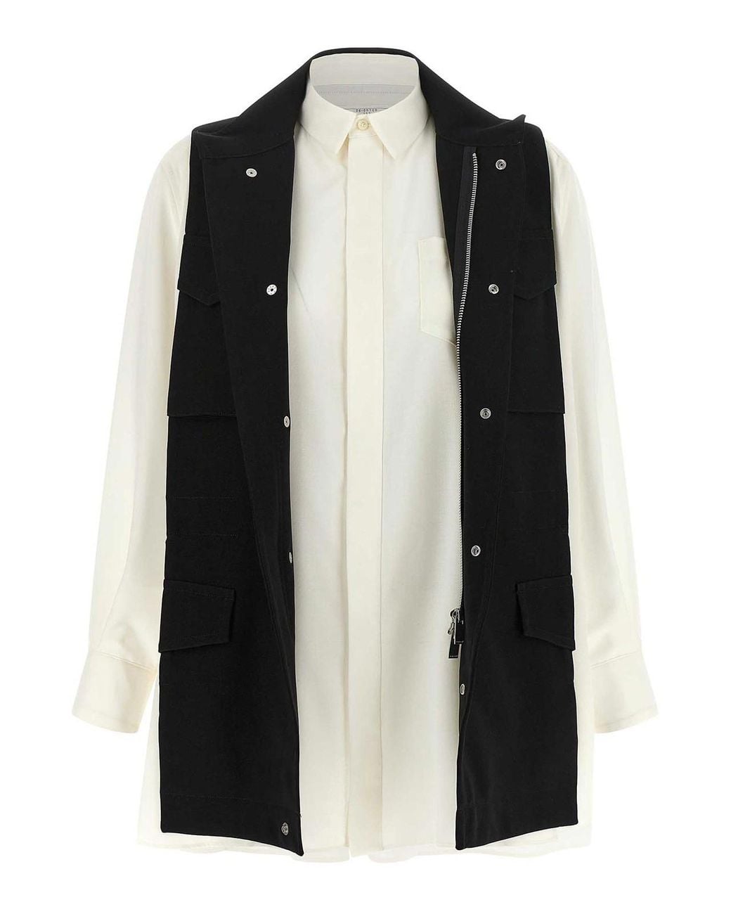 Sacai Black Hybrid Shirt With Front Panel Model