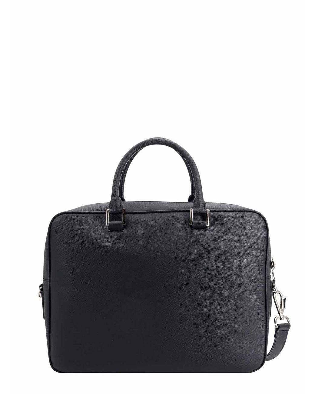 Kiton Black Leather Work Bag for men