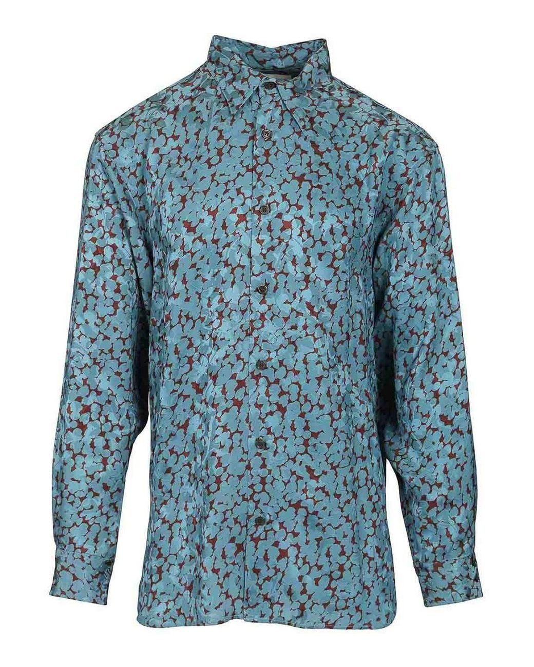 Dries Van Noten Blue Shiny Satin Shirt for men