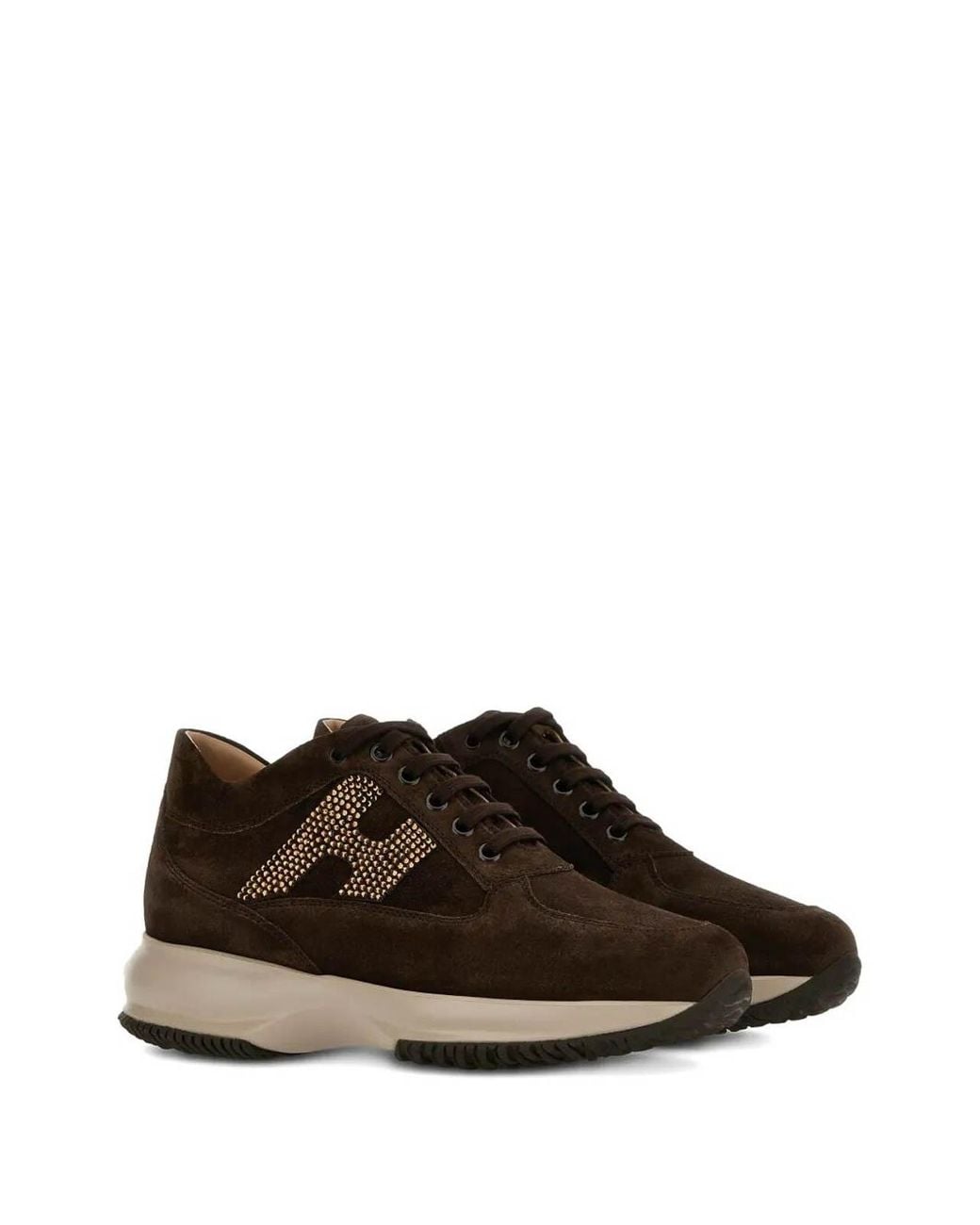 Hogan Brown Interactive H Strass Sneakers With Decorative Rhinestones