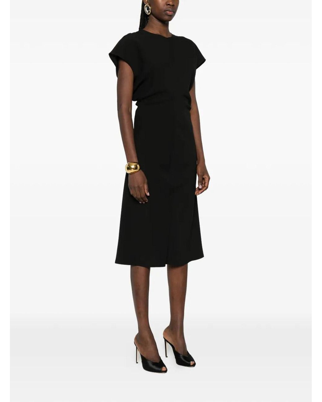 Patrizia Pepe Black Crew-Neck Midi Dress