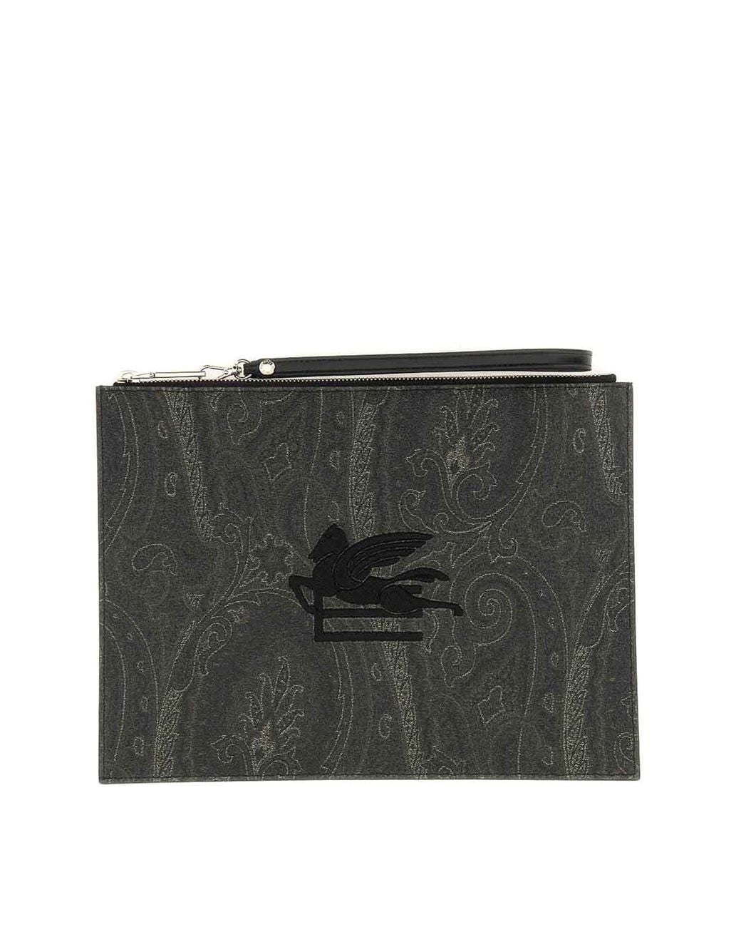 Etro Black Paisley Pouch With Pegasus