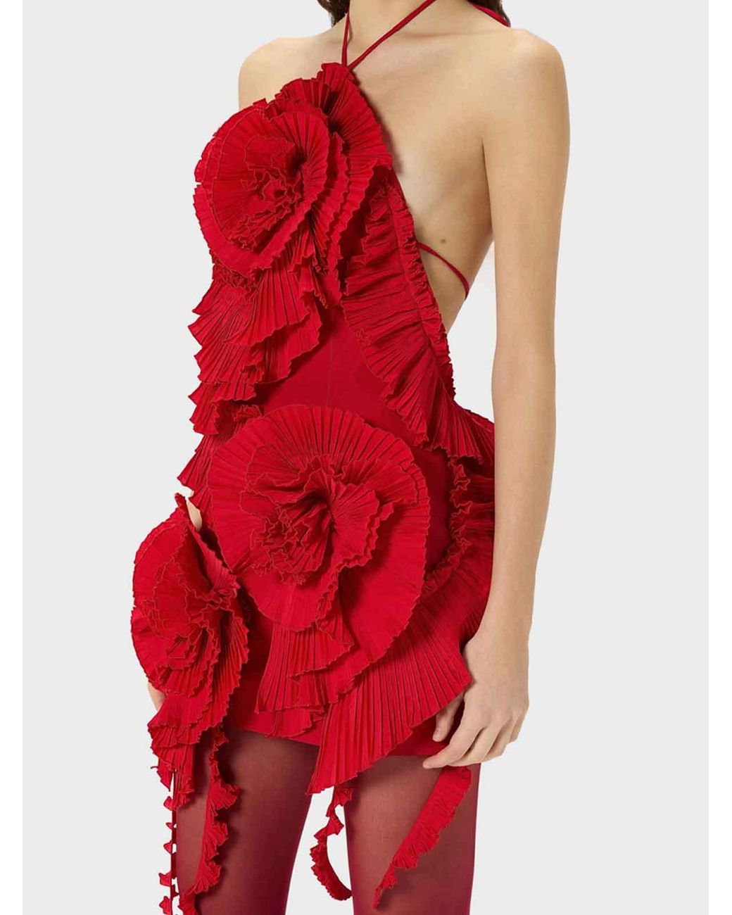 Blumarine Red Taffeta Dress With 3D Roses