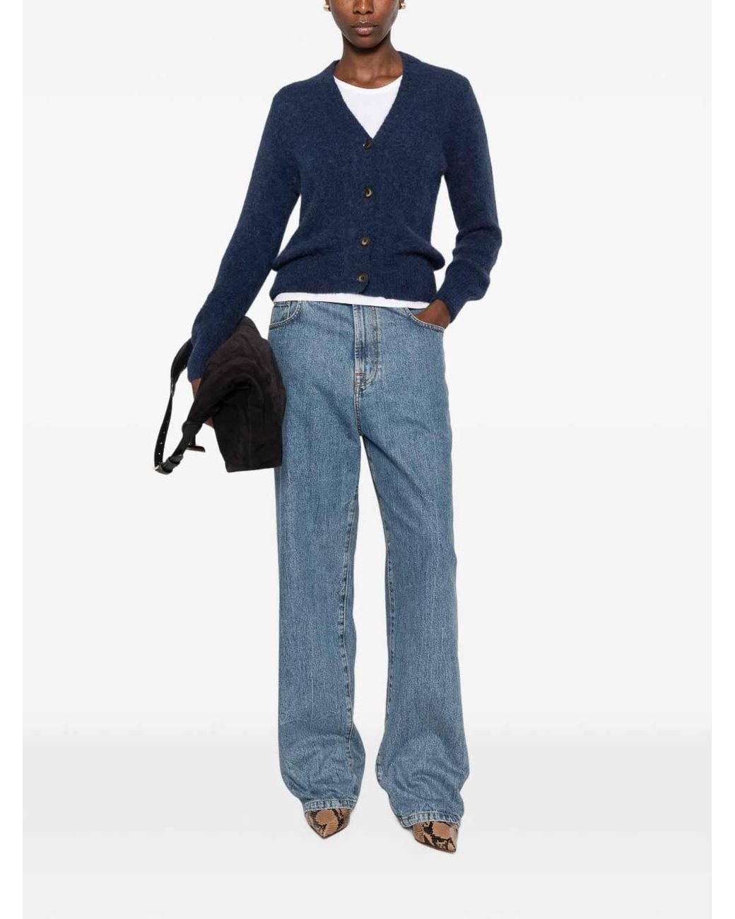 Base London Blue Wool V-Necked Cardigan