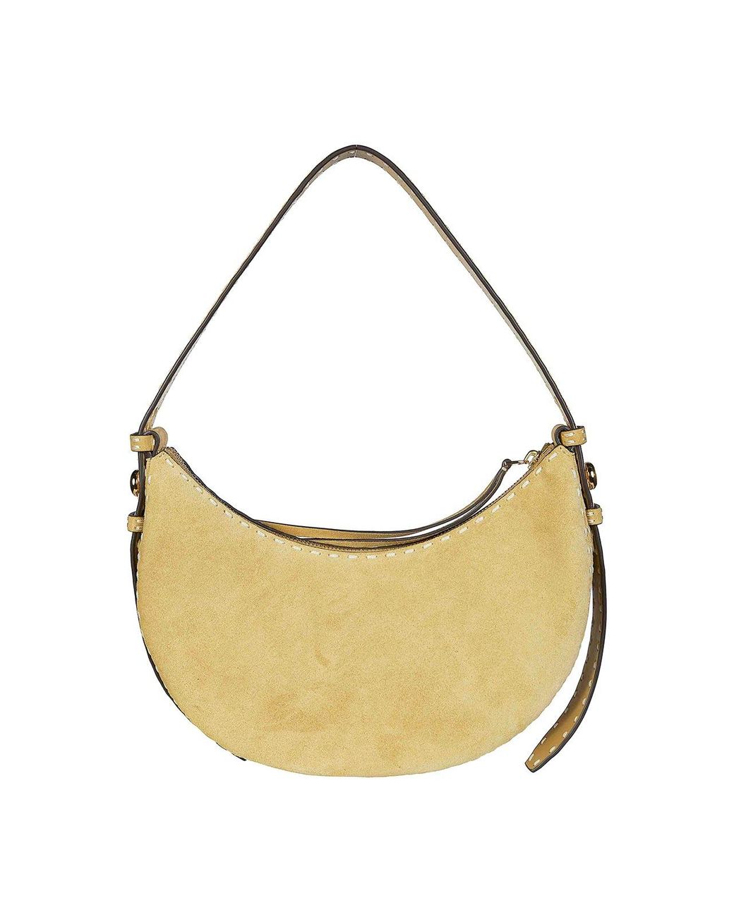 Tory Burch Metallic Romy Suede Pick Stitch Half Moon Bag