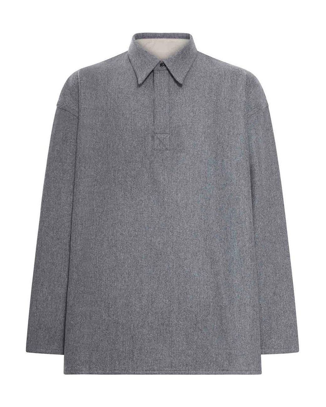 AMI Gray Long-Sleeved Wool Polo Shirt for men