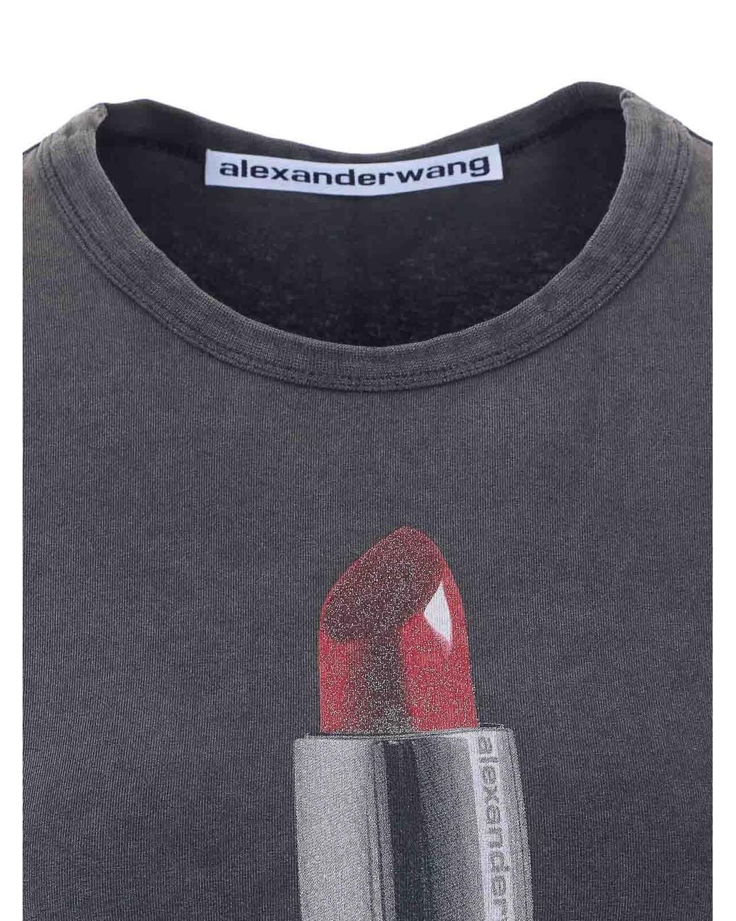 Alexander Wang Gray Lipstick Logo T-Shirt