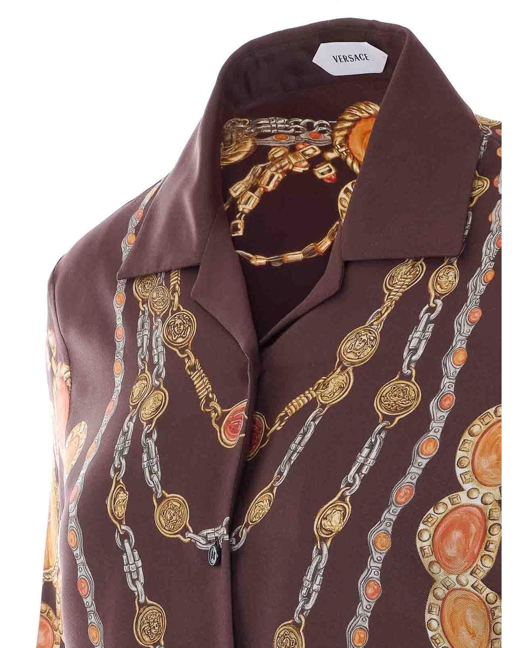Versace Brown Printed Silk Twill Shirt