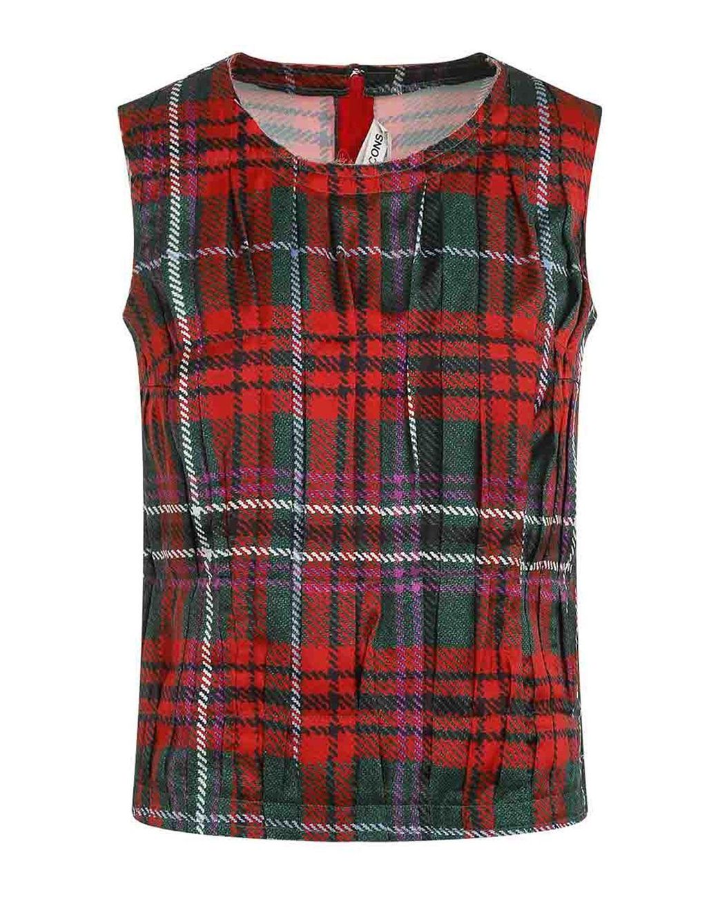 Comme des Garçons Red Pleated Tartan Sleeveless Top