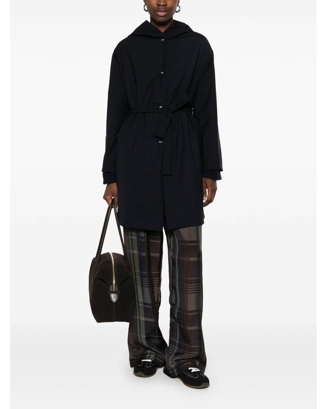 Herno Blue Hooded Overcoat With Side Pockets