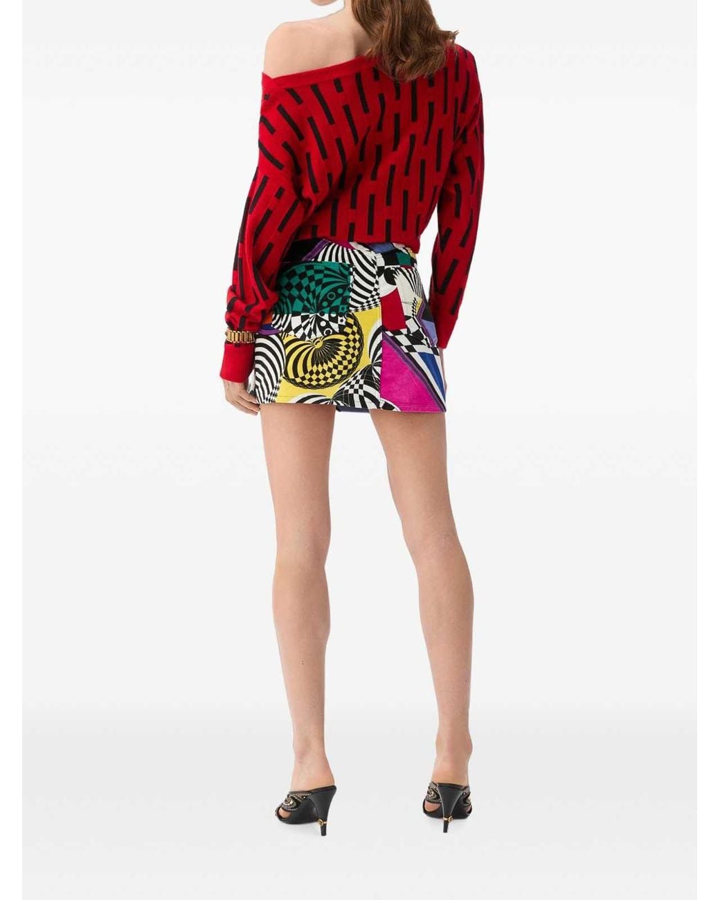Versace Multicolor Teatro Velvet Mini Skirt With Medusa Buttons