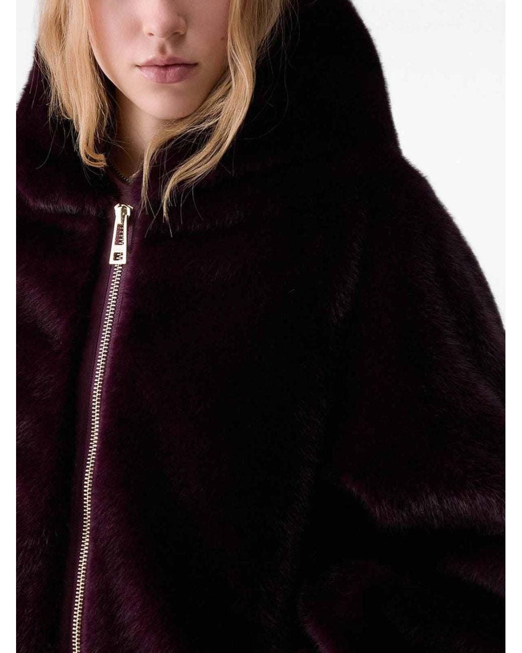 Liu Jo Blue Oversized Dark Faux-Fur Jacket