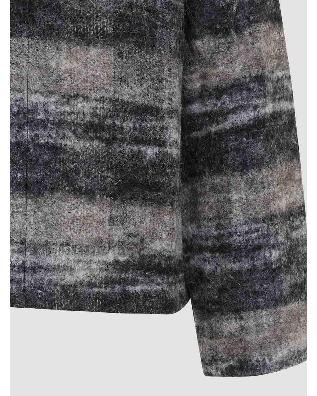 Our Legacy Gray Fuzzy Knit Stripe Zip-Up Hoodie for men