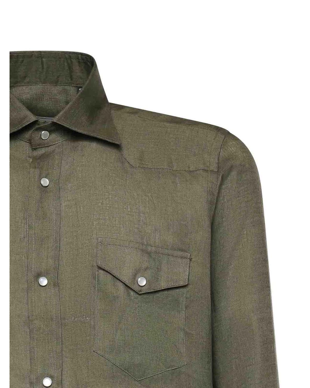 Sartorio Napoli Green Texas Linen Shirt for men