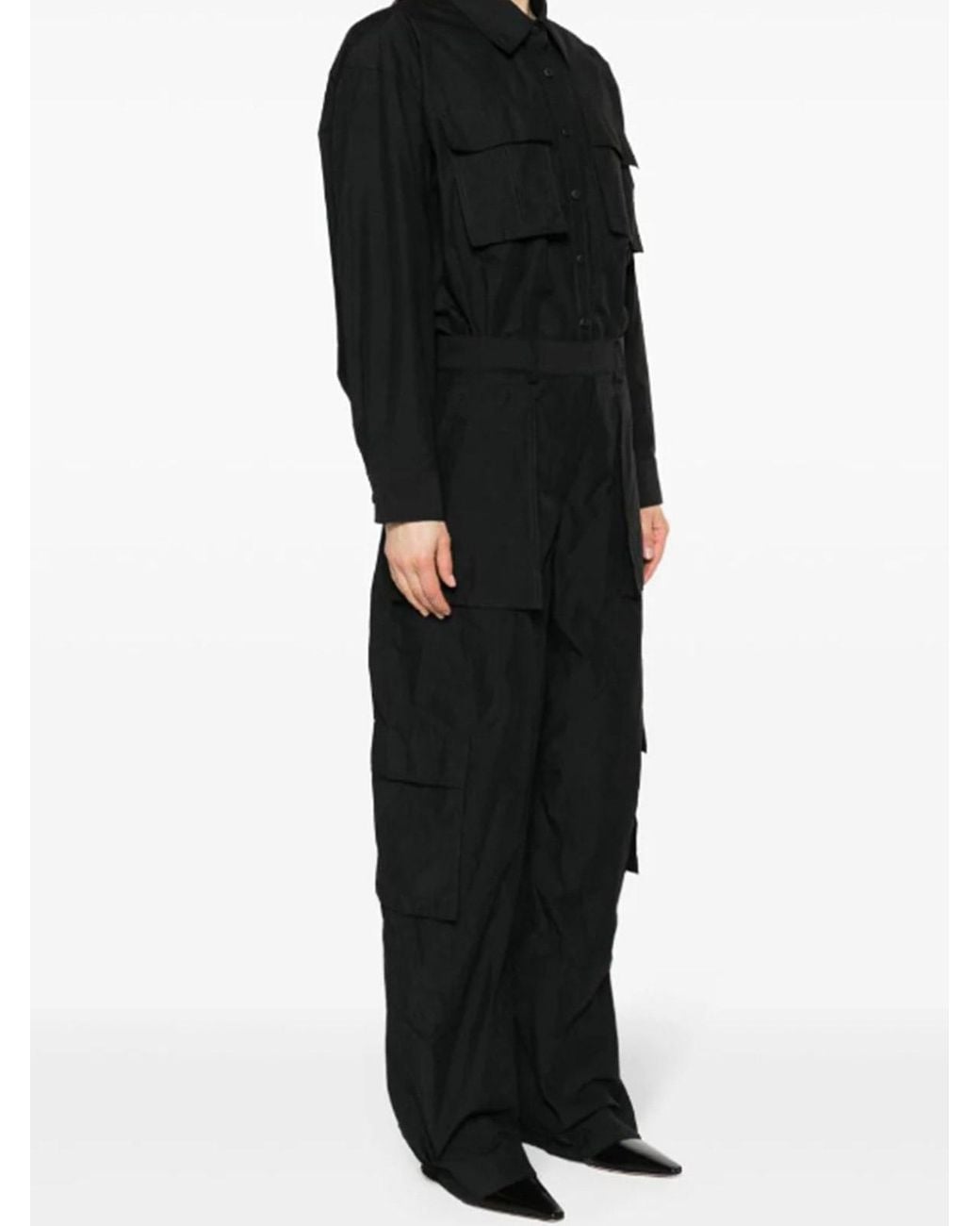 Alexander Wang Black Cotton Blend Classic Collar Jumpsuit