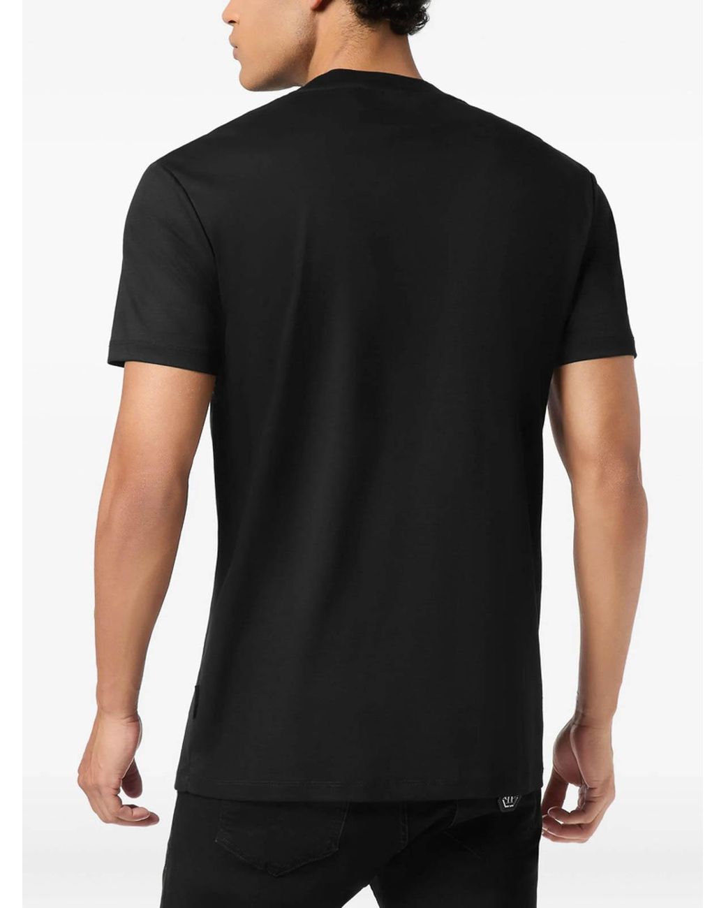 Philipp Plein Black Round Neck Short Sleeve T-Shirt With Logo Plaque for men