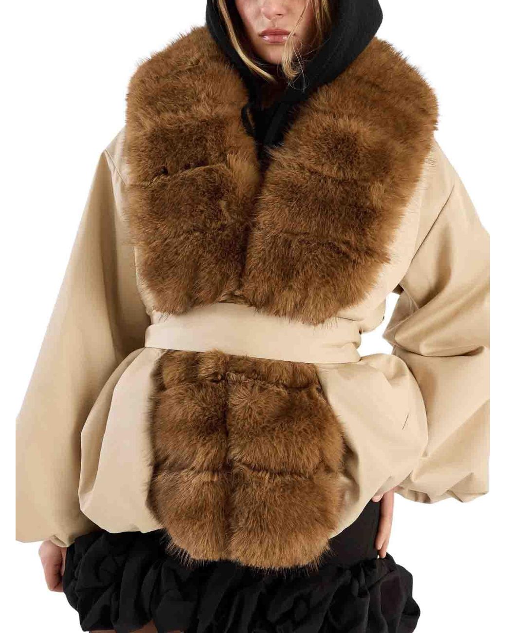 ROTATE BIRGER CHRISTENSEN Natural Voluminous Jacket With Plush Fur Collar