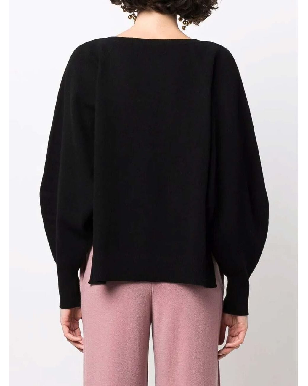 Alberta Ferretti Black V-Neck Ruffled Sweater