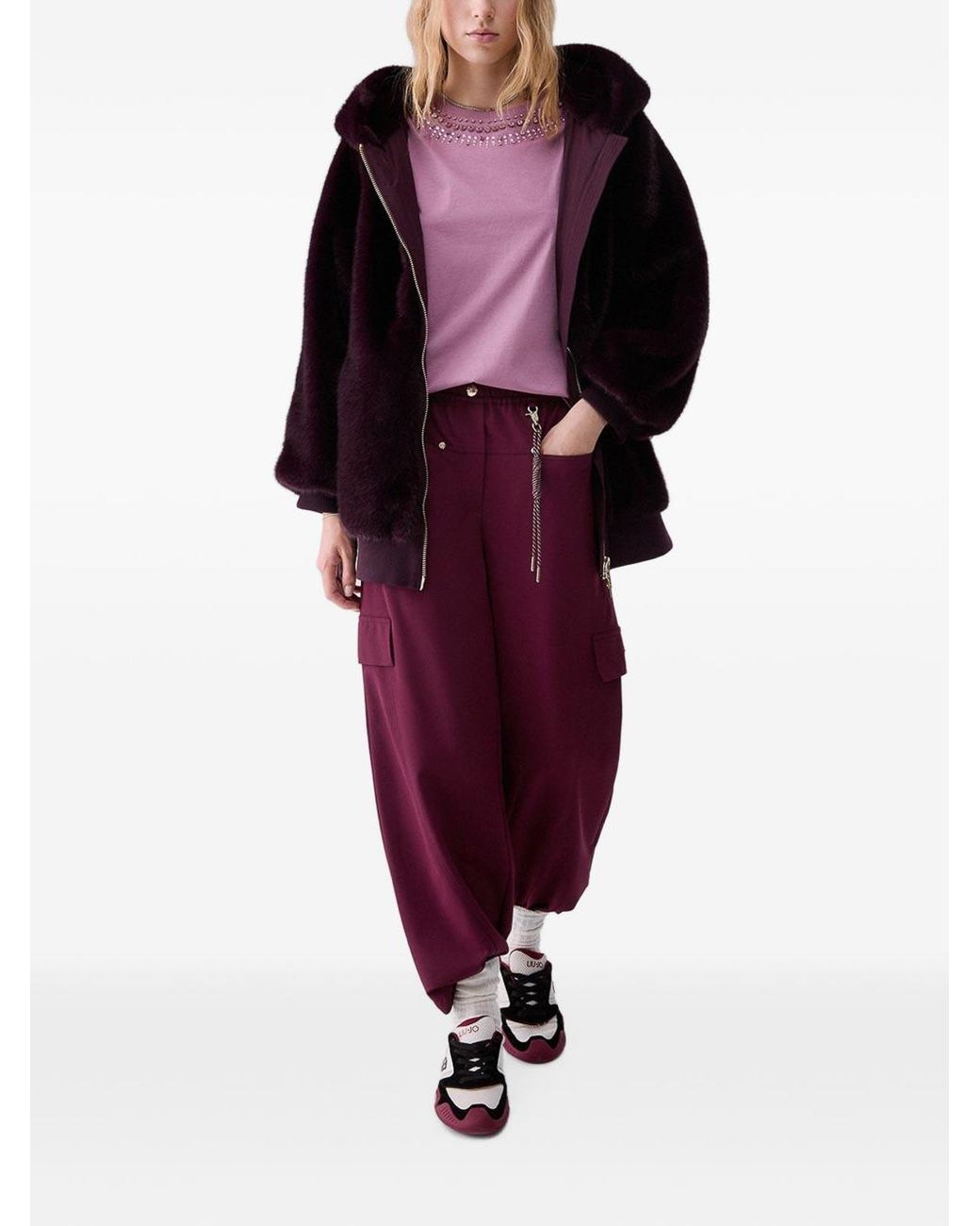 Liu Jo Blue Oversized Dark Faux-Fur Jacket