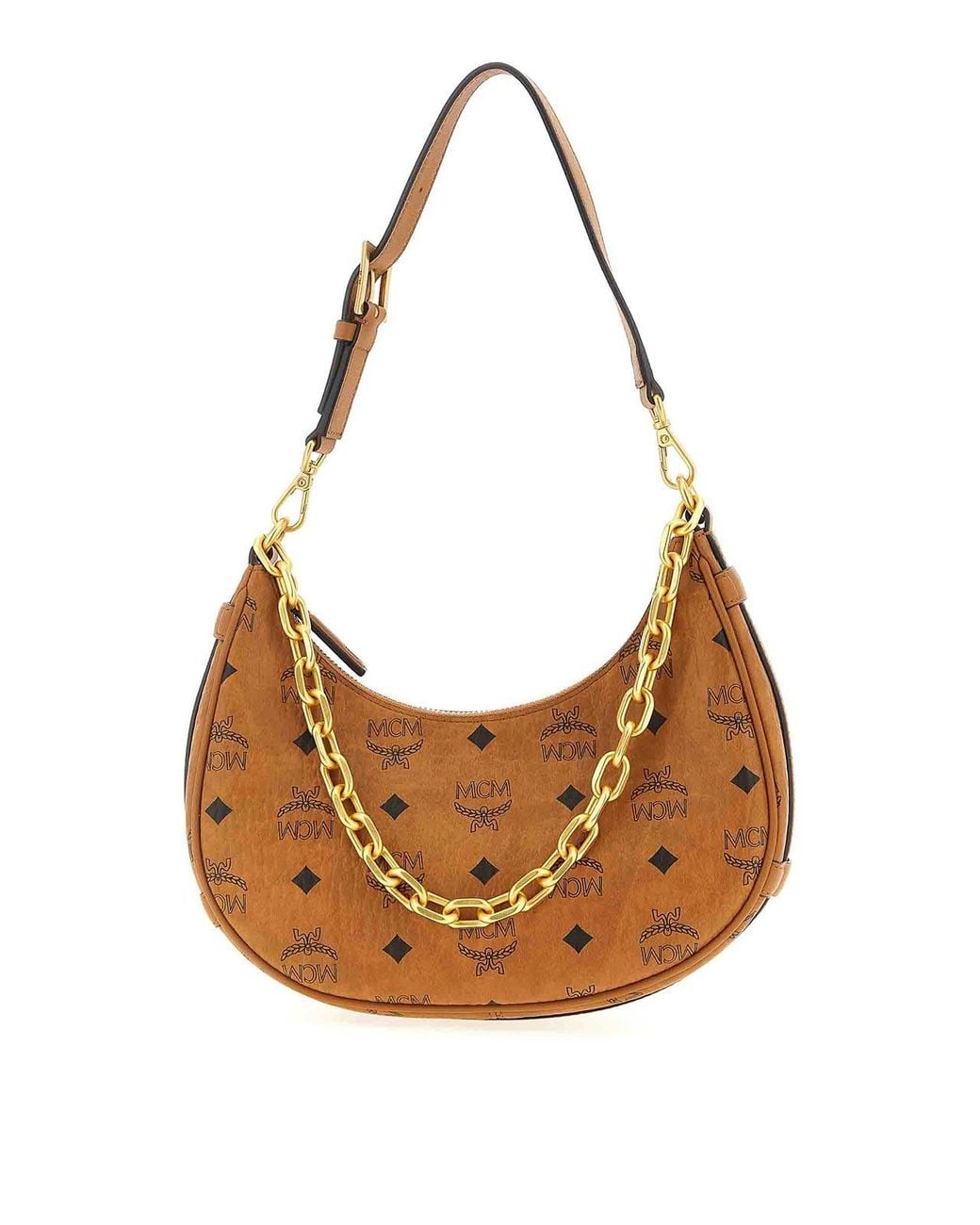 MCM White Aren Crescent Hobo Shoulder Bag