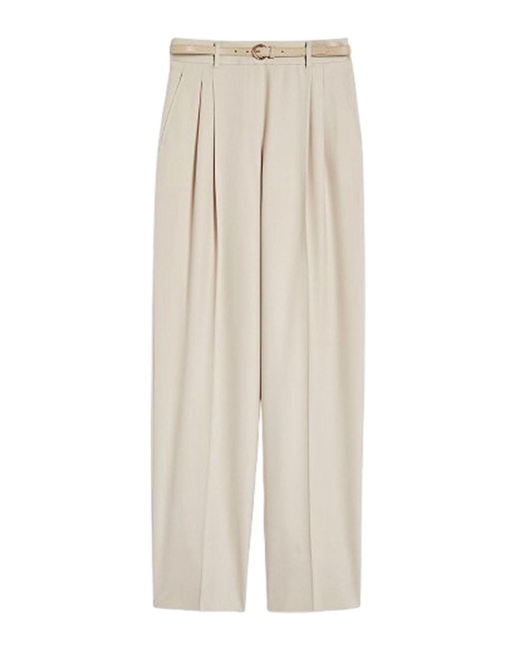 Max Mara Natural Entrata Wool Twill Trousers By