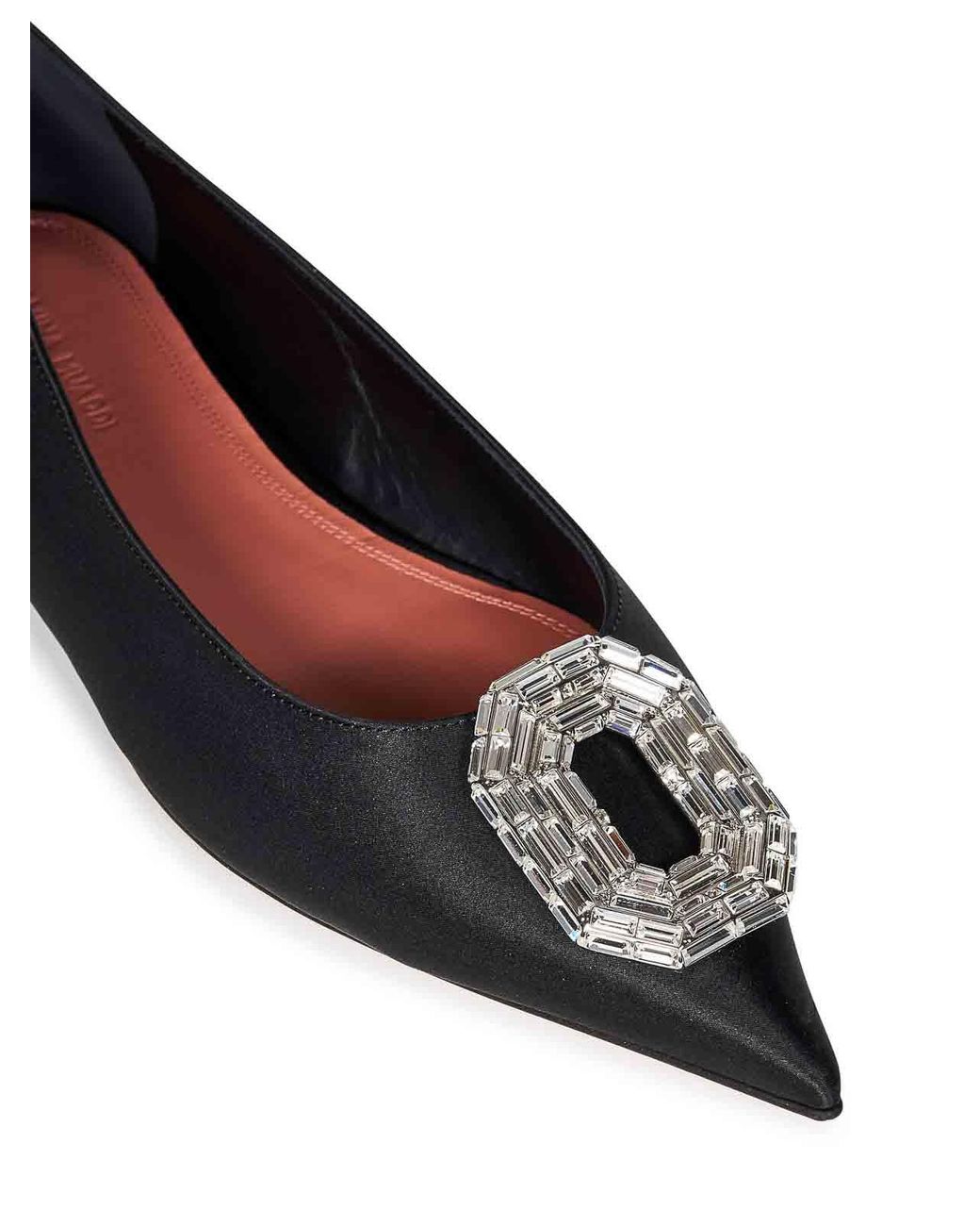 AMINA MUADDI Black Camelia Flat Silk Satin Ballet Flats