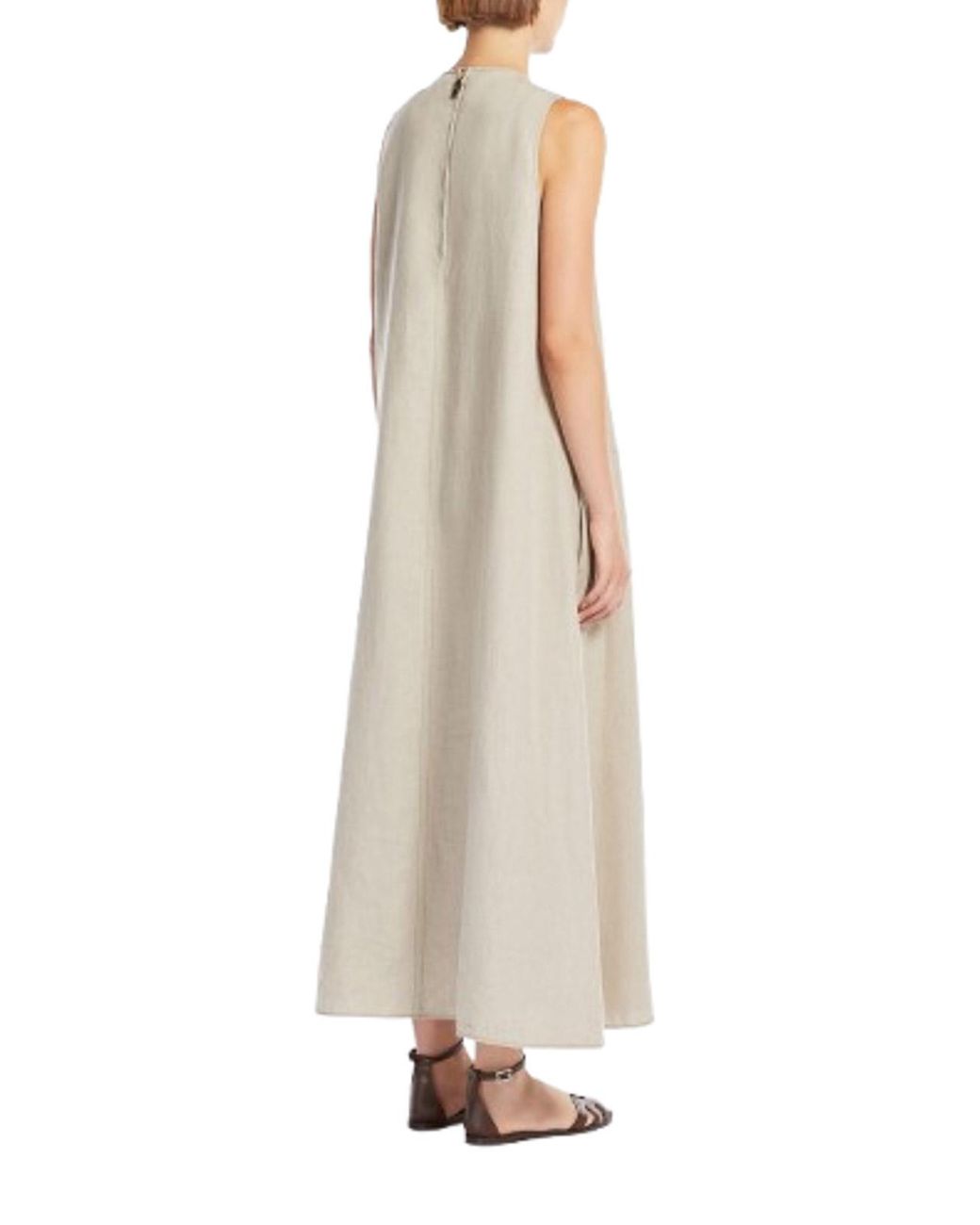 Max Mara White Flared Linen Dress Simeone