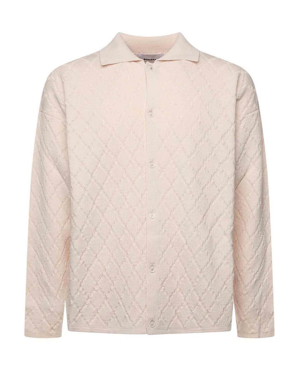 Bonsai Pink Diamond-Pattern Knit Polo for men