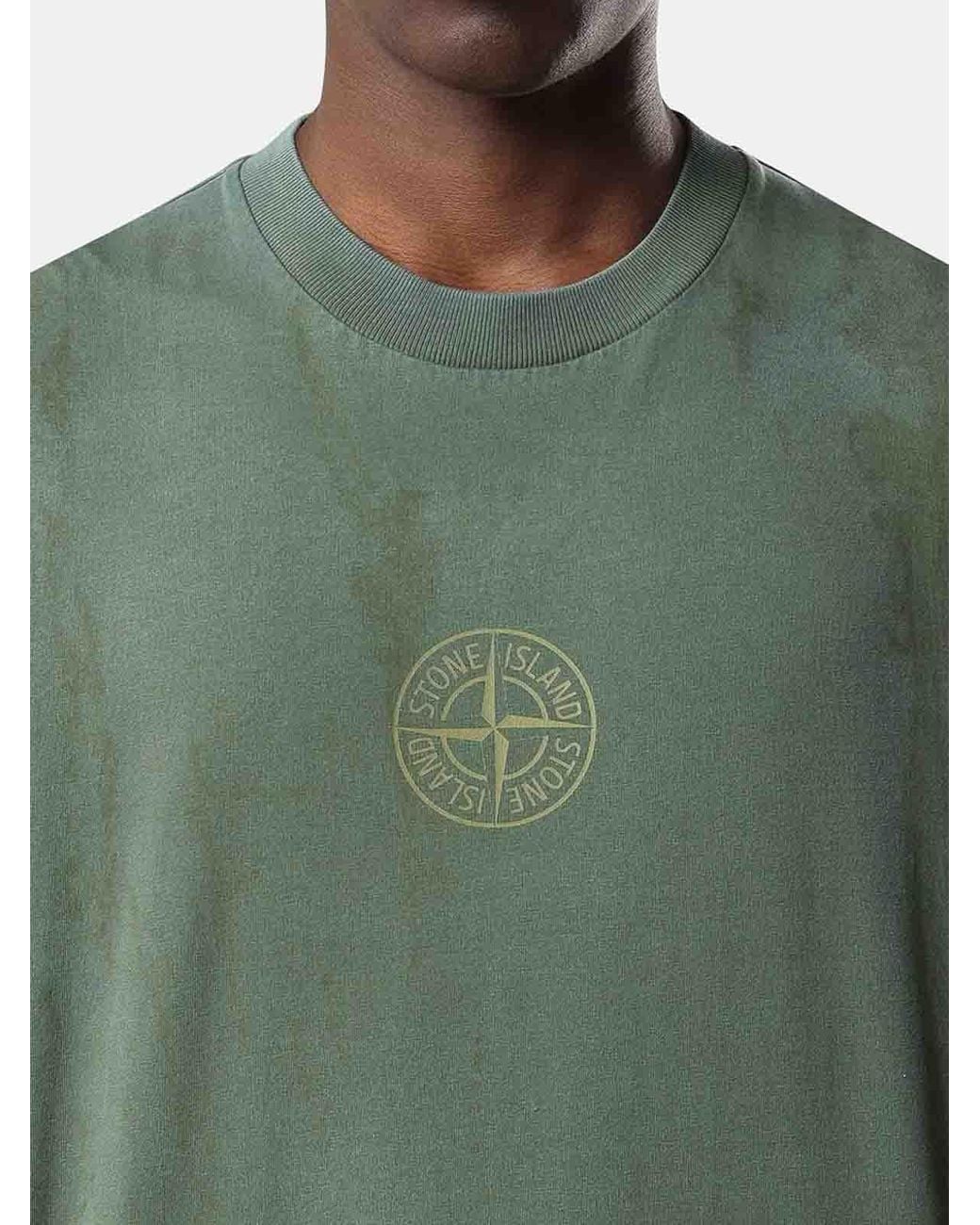 Stone Island Green Regular-Fit Bark Tee Print T-Shirt for men