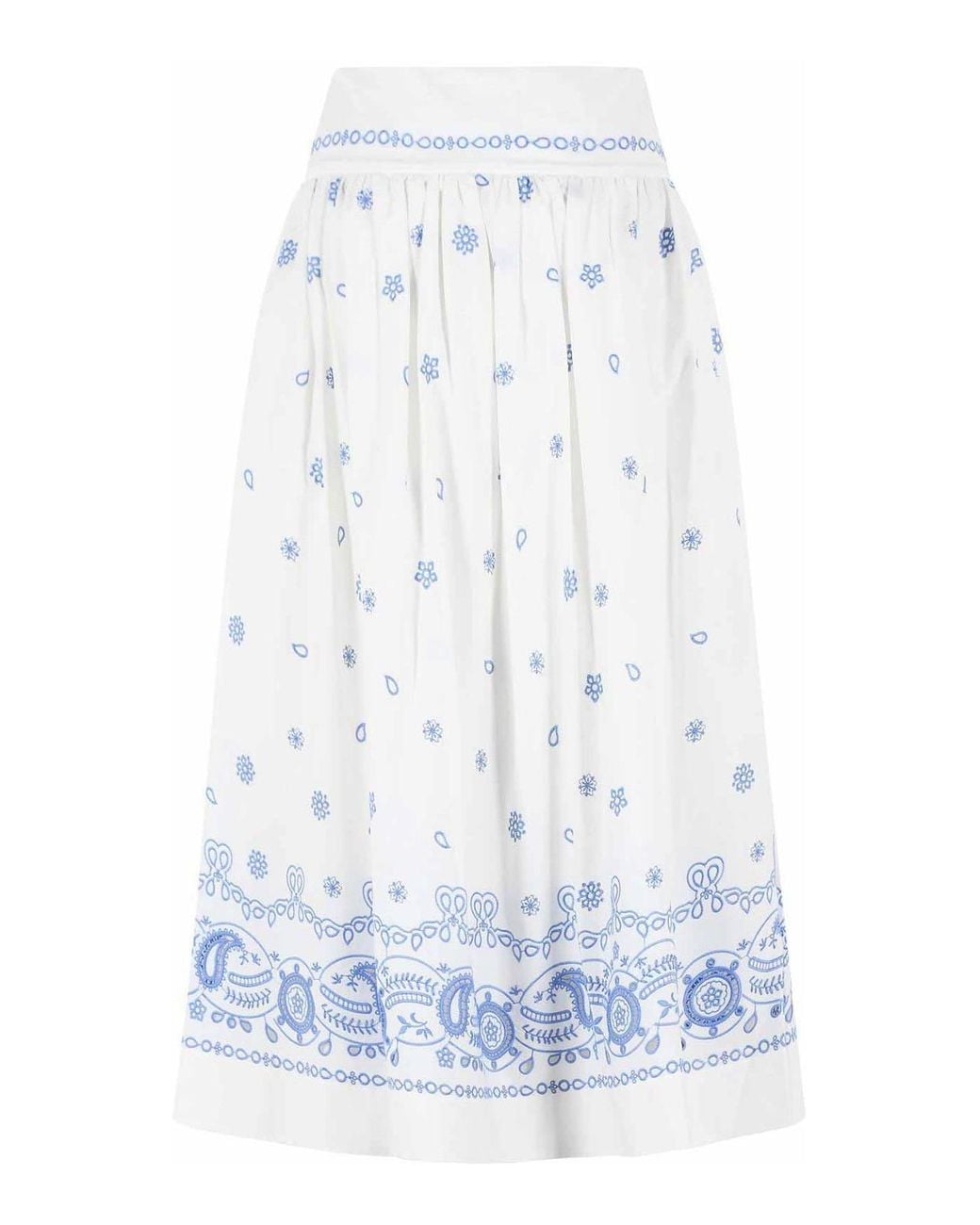 Self-Portrait Blue Embroidered Midi Skirt