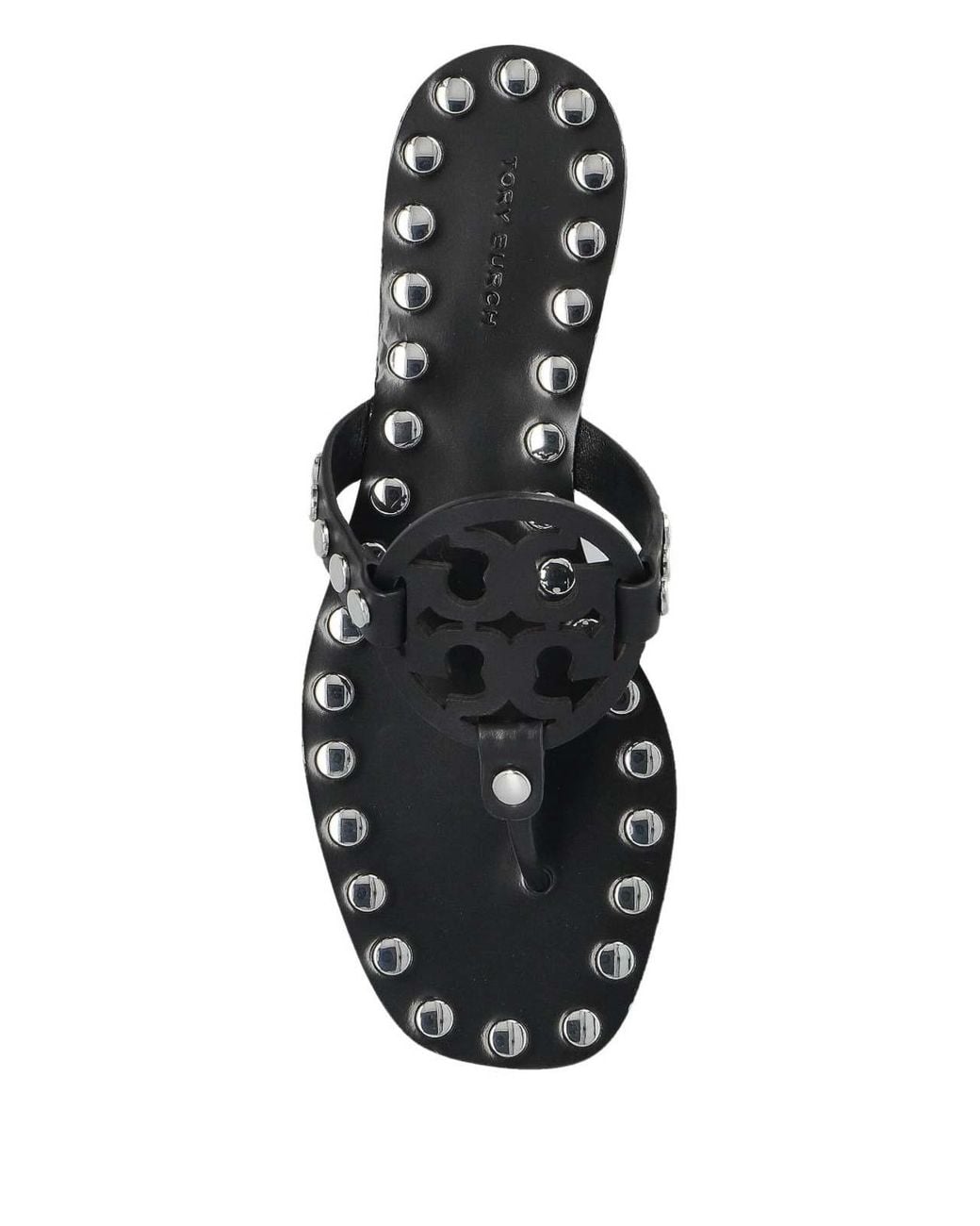 Tory Burch Black Studded Miller Leather Flat Sandals