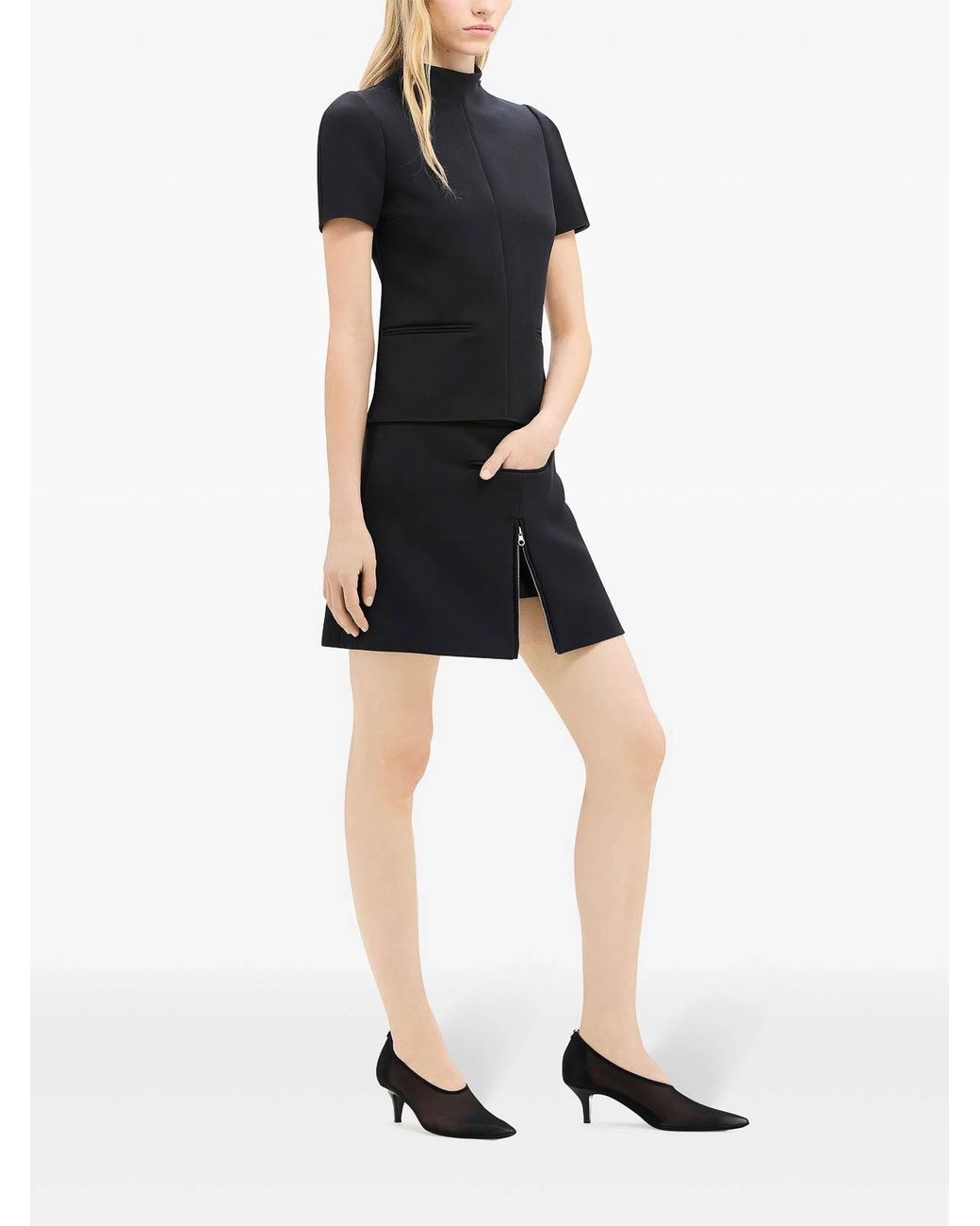Courreges Black Tailored Zip-Detail Twill Miniskirt
