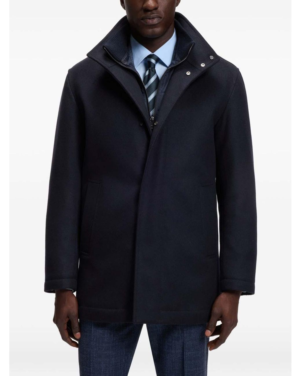 Boss Blue Wool And Cashmere Formal Coat for men