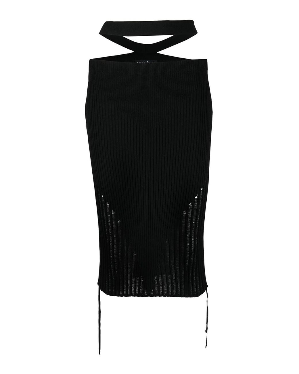 ANDREADAMO Black Ribbed Cut-Out Midi Skirt