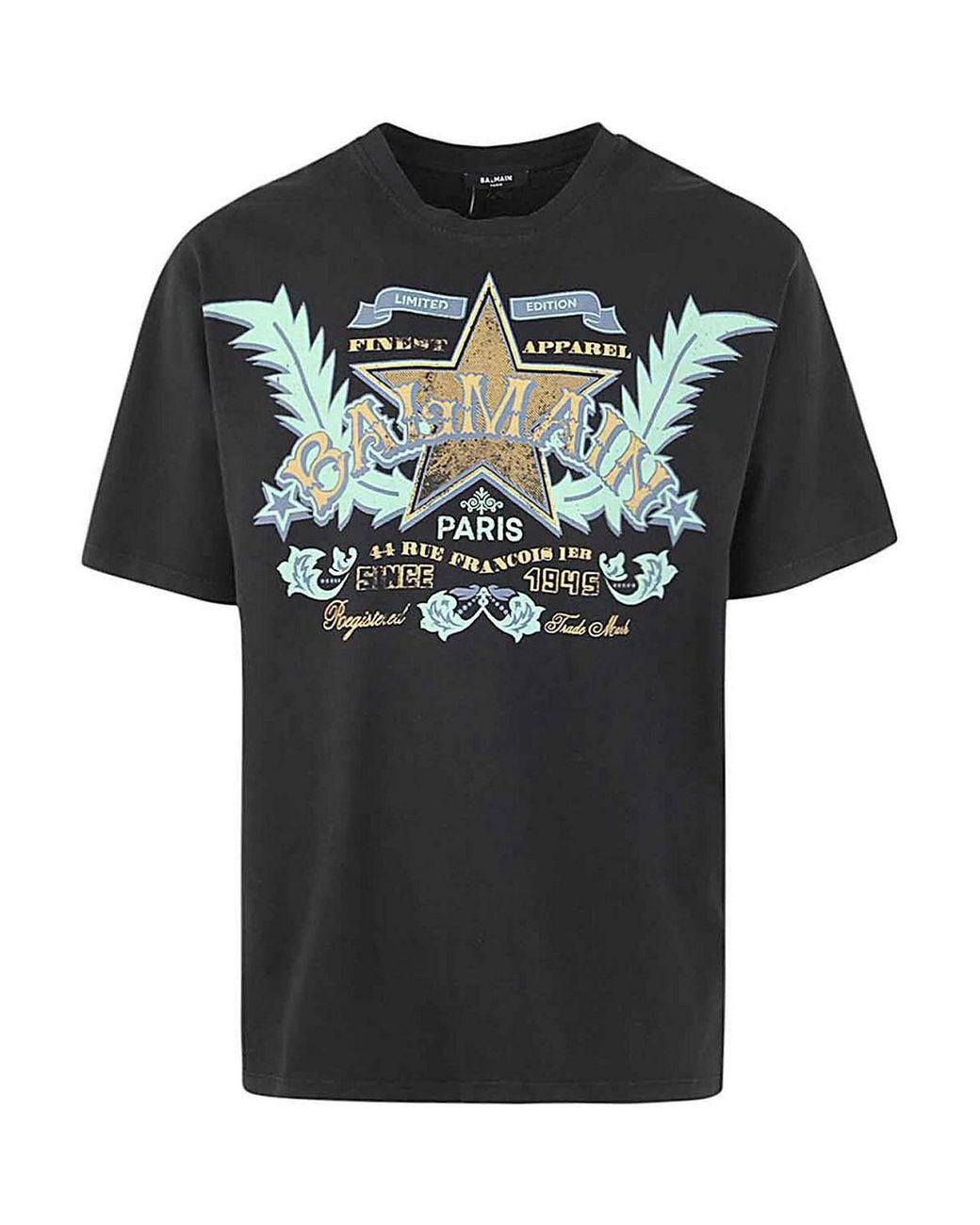 Balmain Black Western Print T-Shirt Straight Fit for men