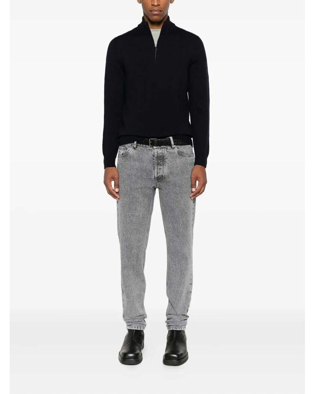 Drumohr Black Long Sleeve Mock-Neck Zip Sweater for men