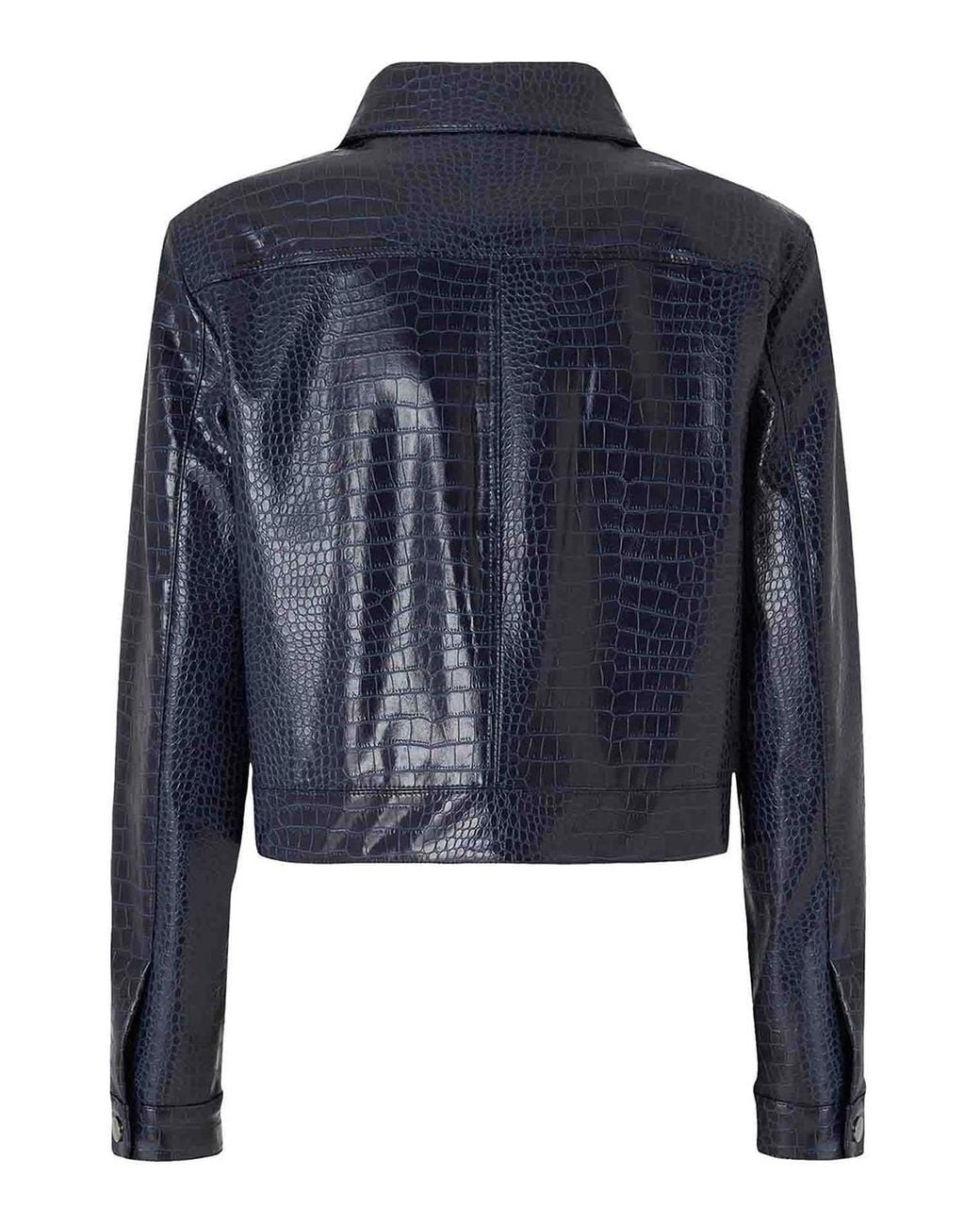 Pinko Blue Crocodile-Effect Aviator Jacket