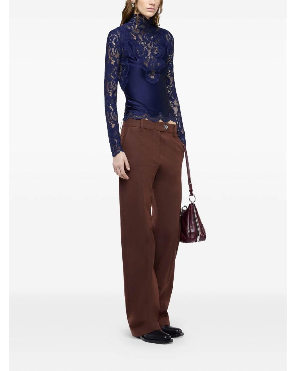 Rabanne Blue Long-Sleeved Lace Jersey Top