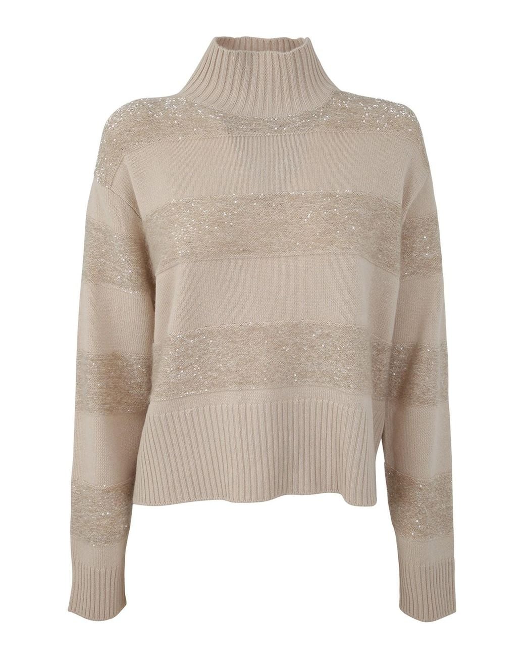 Brunello Cucinelli Natural Long Sleeve Turtle Neck Sweater