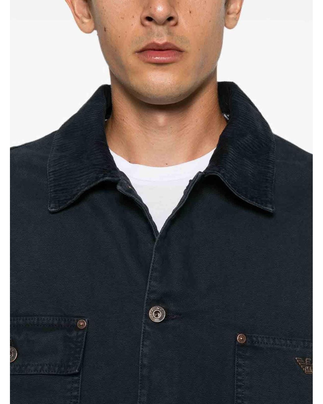 Emporio Armani Blue Cotton Caban Coat for men