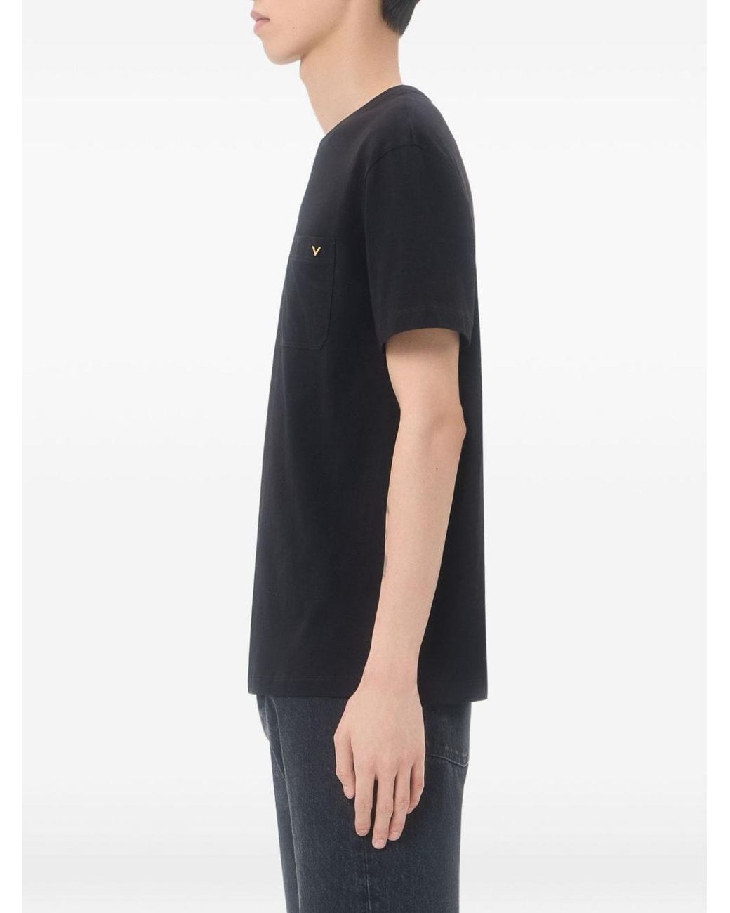 Valentino Garavani Black Cotton T-Shirt With Vgold for men