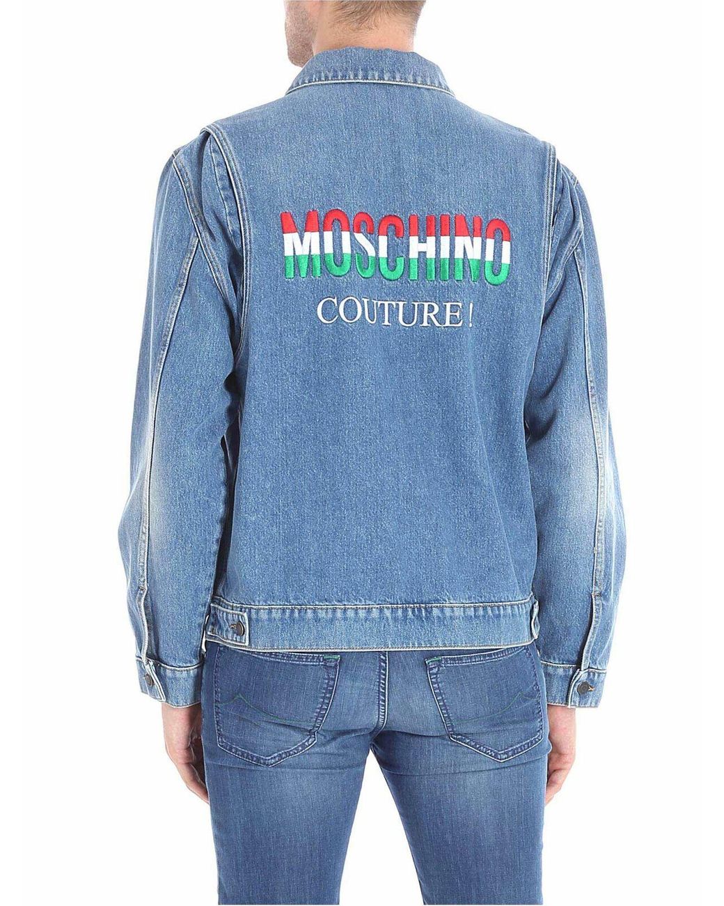 Moschino Blue Denim Jacket With Logo Embroidery for men
