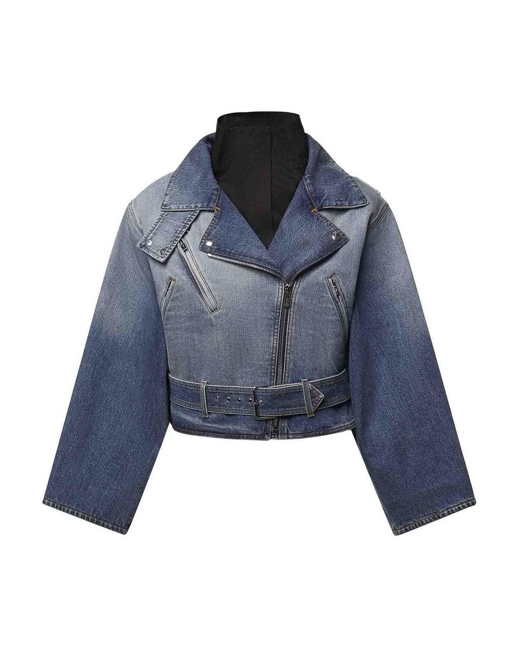 Alaïa Blue Cropped Reverse Denim Jacket