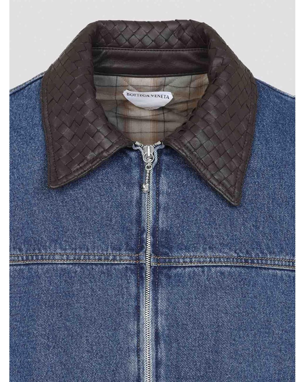 Bottega Veneta Blue Denim Intrecciato Collar Jacket for men